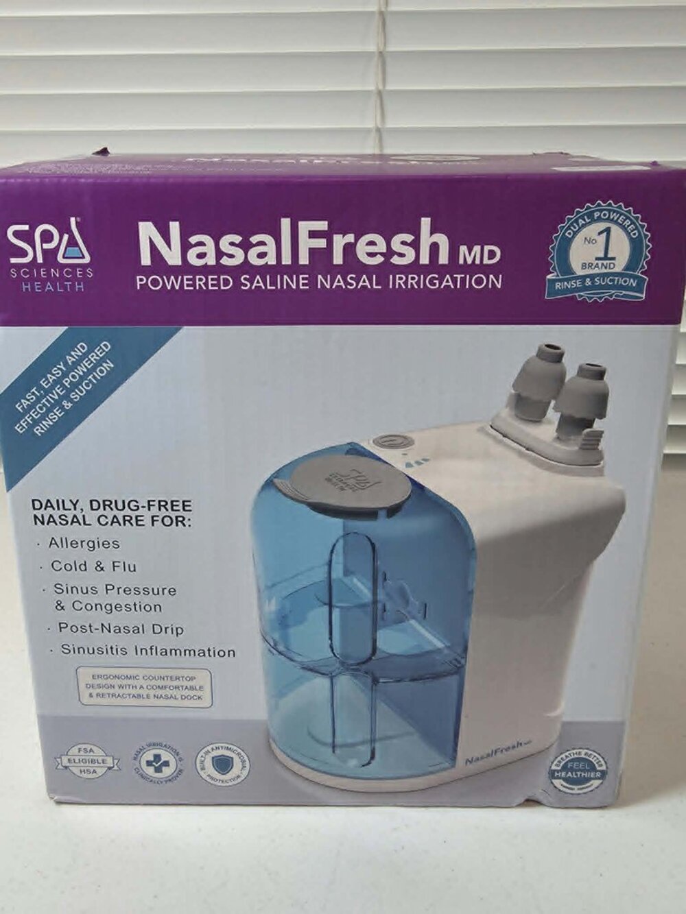 NASAL FRESH MD POWERED SALINE NASAL IRRIGATION RINSE SUCTION SPA SCIENCES NEW